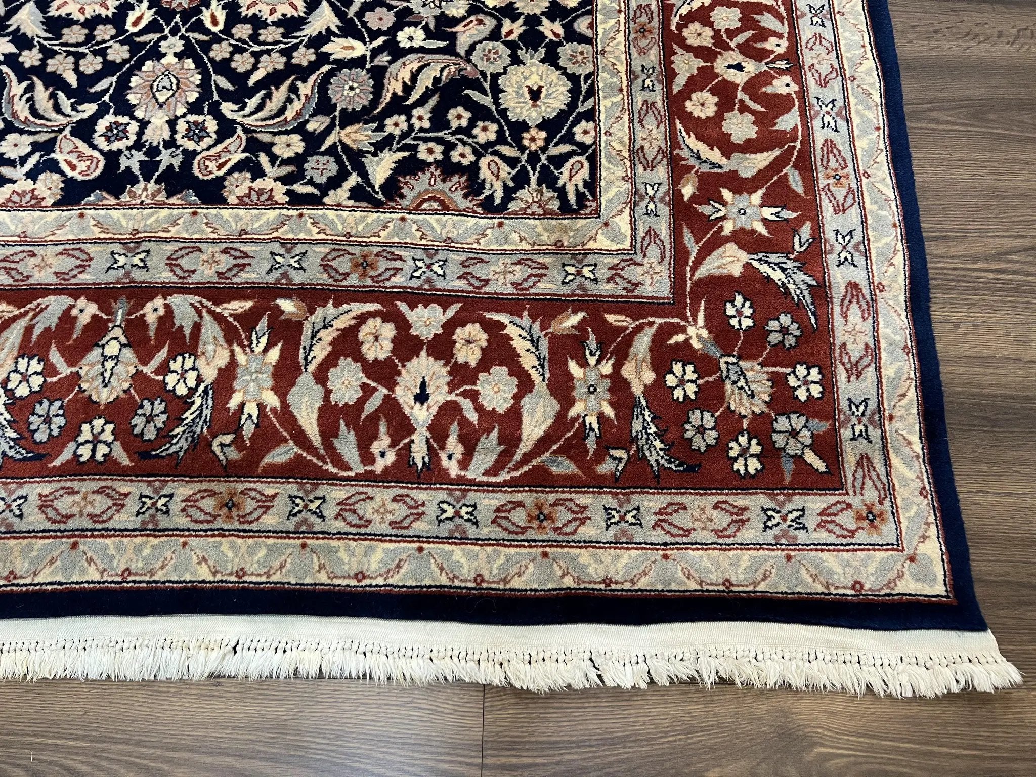 Indo Sarouk Rug 6x9, Vintage Indian Persian Rug, Wool Oriental Carpet, Navy Blue Red Allover Floral Rug, Traditional Very Fine Rug, Area Rug by Jewel Rugs