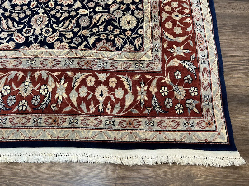 Indo Sarouk Rug 6x9, Vintage Indian Persian Rug, Wool Oriental Carpet, Navy Blue Red Allover Floral Rug, Traditional Very Fine Rug, Area Rug by Jewel Rugs