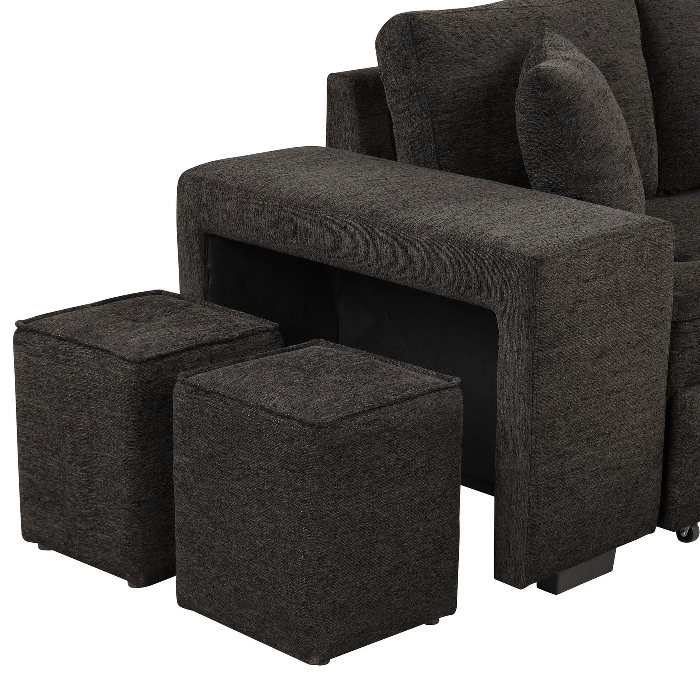 Modern L-Shape 3 Seat Reversible Sectional Couch, Pull Out Sleeper Sofa With Storage Chaise And 2 Stools For Living Room Furniture Set by HouseOfZazla