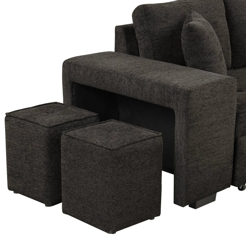 Modern L-Shape 3 Seat Reversible Sectional Couch, Pull Out Sleeper Sofa With Storage Chaise And 2 Stools For Living Room Furniture Set by HouseOfZazla