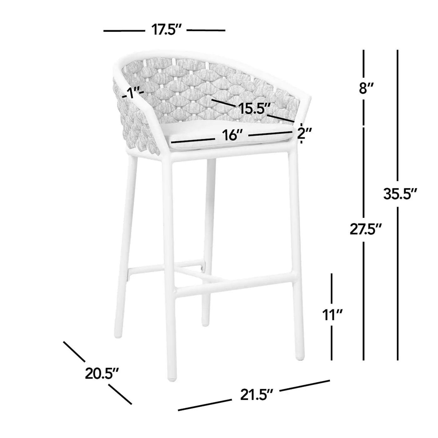 Rowan - Rope Barrel Low Back Patio Counter Stool (Set of 2) - Optic White by HouseOfZazla