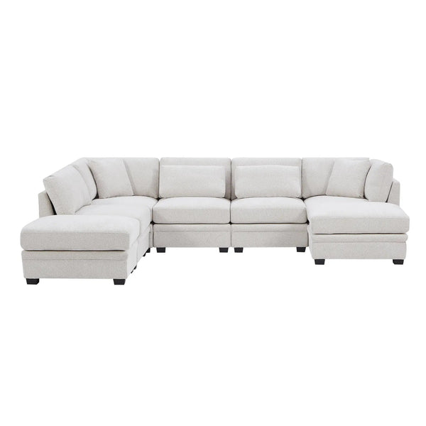 7-Piece Reversible Modular Corner Sectional Sofa - Beige
