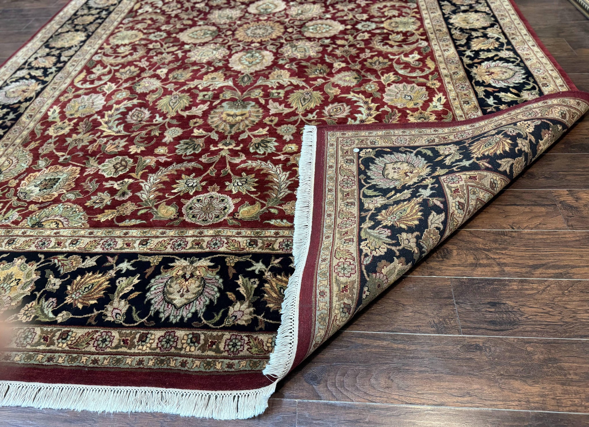 Indian Agra Rug 10x14, Traditional Oriental Carpet, Room Sized Wool Area Rug, Floral, Maroon by Jewel Rugs