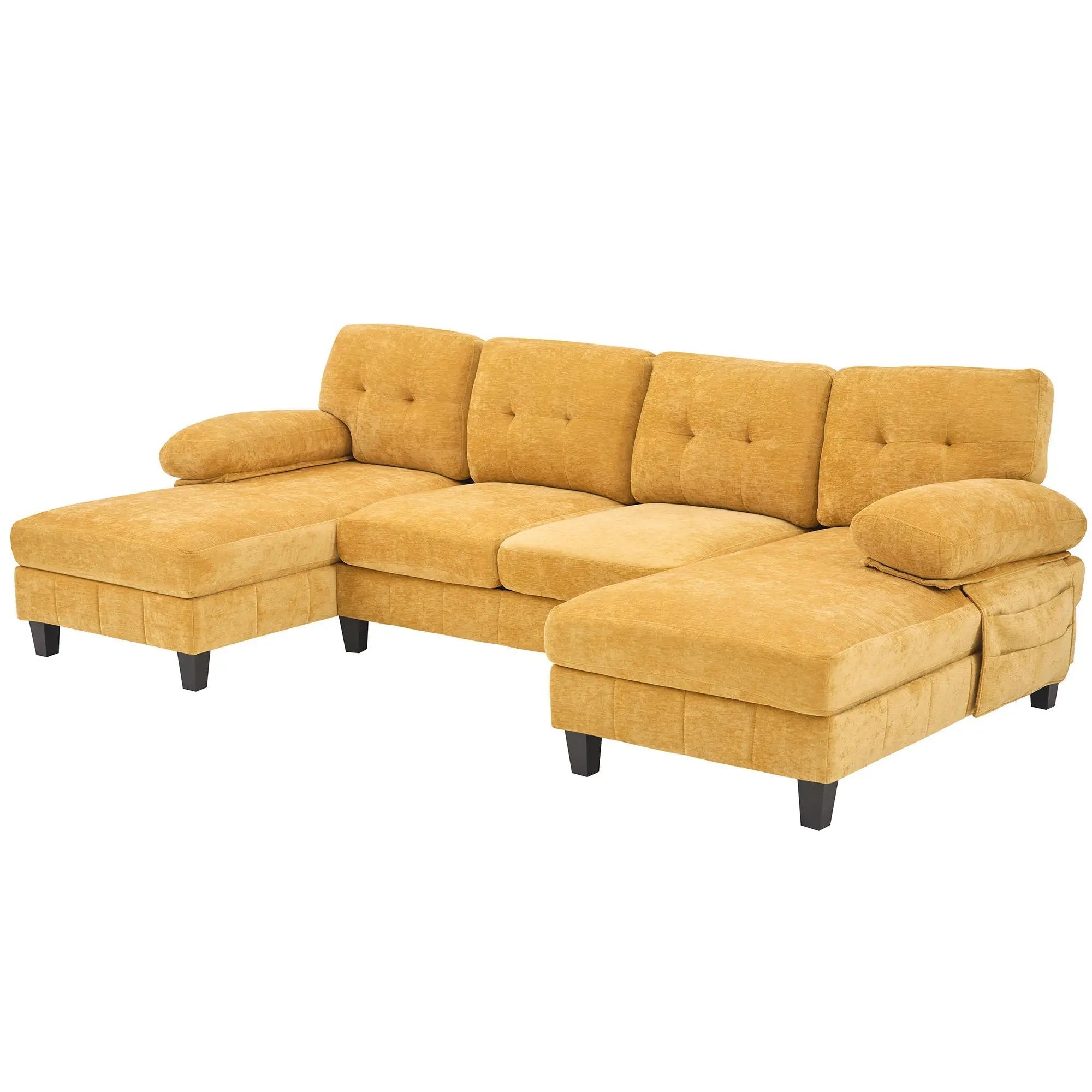 U-Shaped Sectional Sofa 103.5" Fabric Couch With Dual Chaise Lounges, Storage Pockets, Armrest Pillows by HouseOfZazla