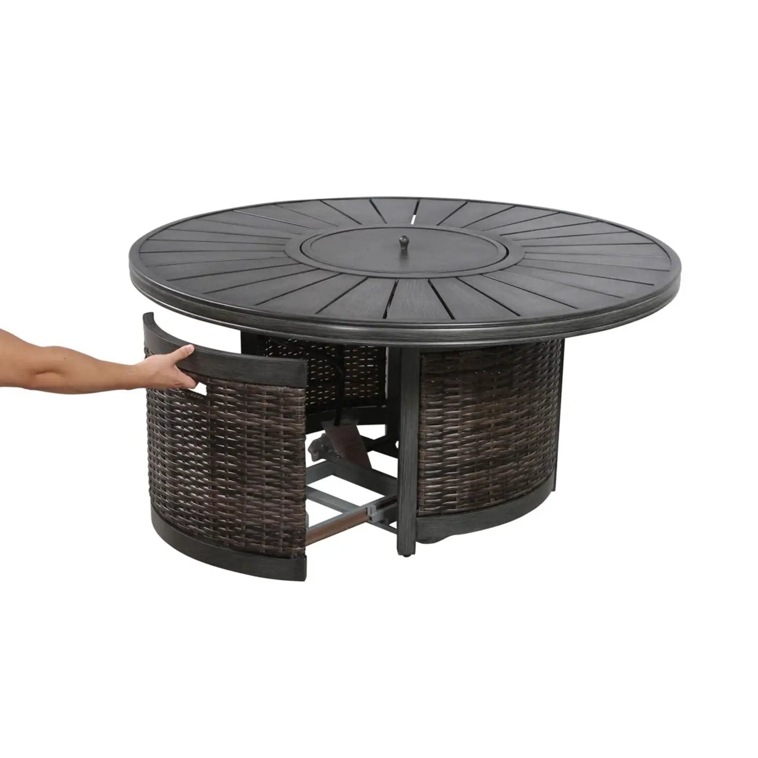 All Weather 4 Person Patio Sofa Set With Fire Pit And Side Table Rustproof - Brown by Unique Piece Furniture