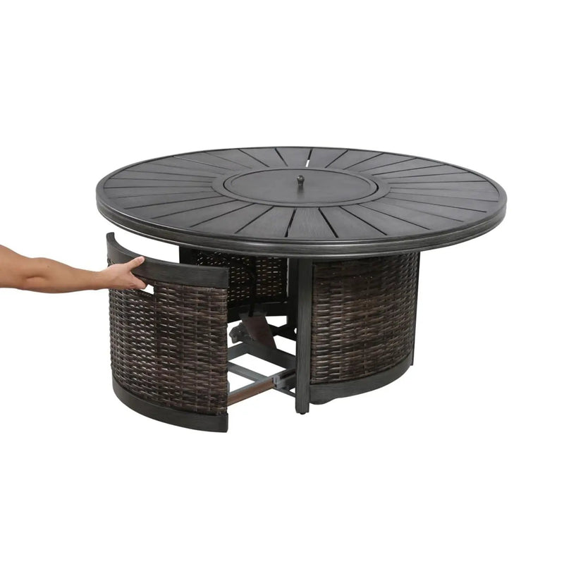All Weather 4 Person Patio Sofa Set With Fire Pit And Side Table Rustproof - Brown by Unique Piece Furniture