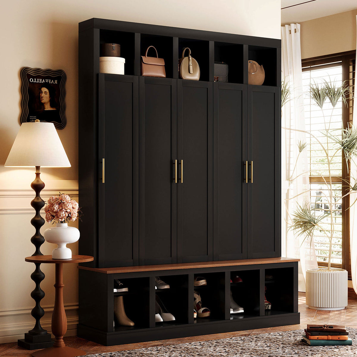 Farmhouse Entryway Storage Cabinet with Coat Closet - Black, photo 2 of 10