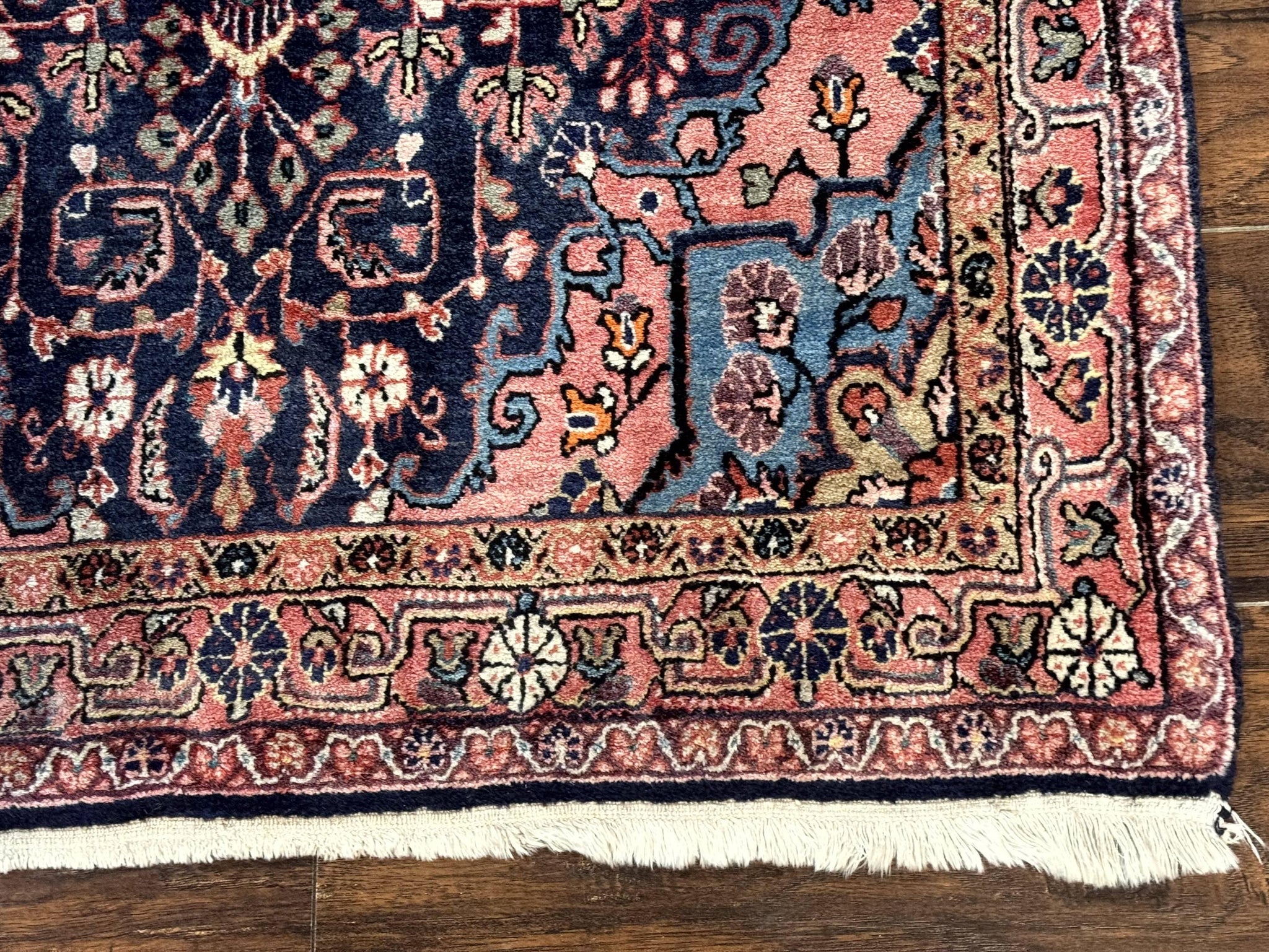Persian Rug 3x5, Jozan Sarouk Rug, Navy Blue and Coral, Medallion Rug, Semi Antique by Jewel Rugs
