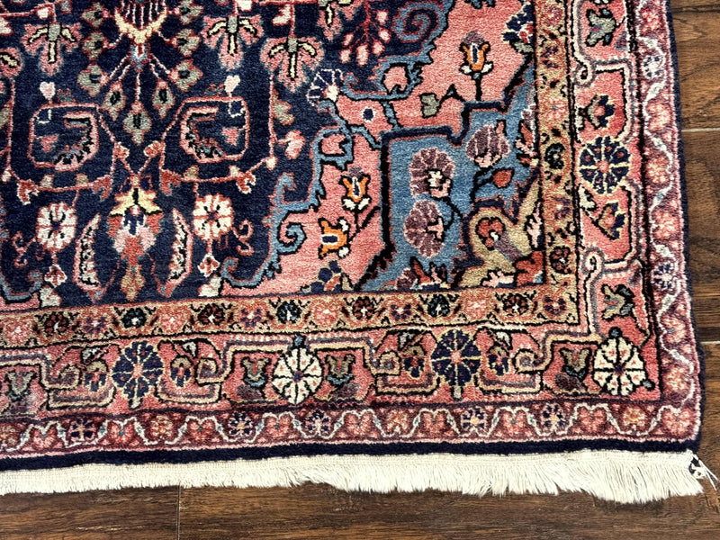 Persian Rug 3x5, Jozan Sarouk Rug, Navy Blue and Coral, Medallion Rug, Semi Antique by Jewel Rugs