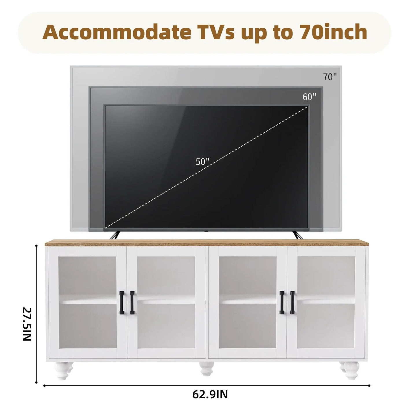 Farmhouse TV Stand With Solid Wood Gourd Shaped Legs For TVs Up To 70" by HouseOfZazla