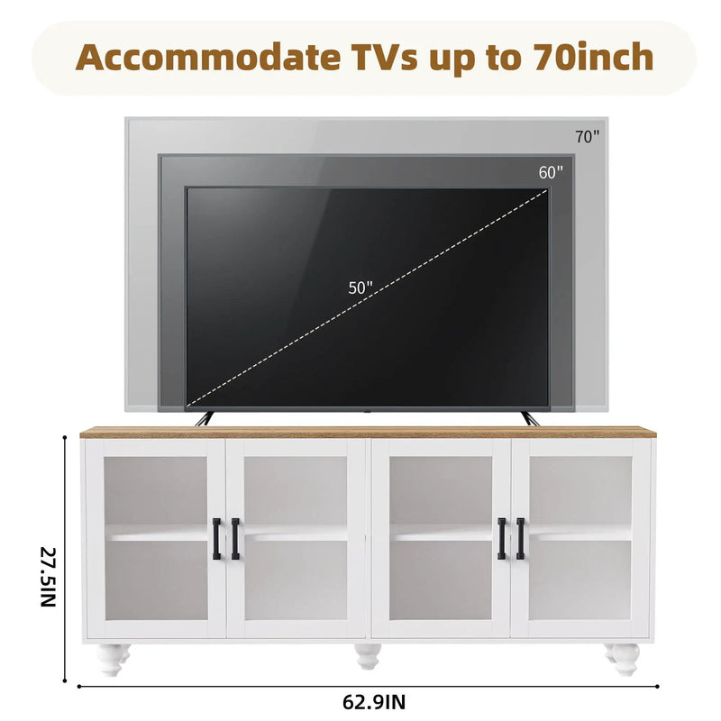 Farmhouse TV Stand With Solid Wood Gourd Shaped Legs For TVs Up To 70" by Unique Piece Furniture