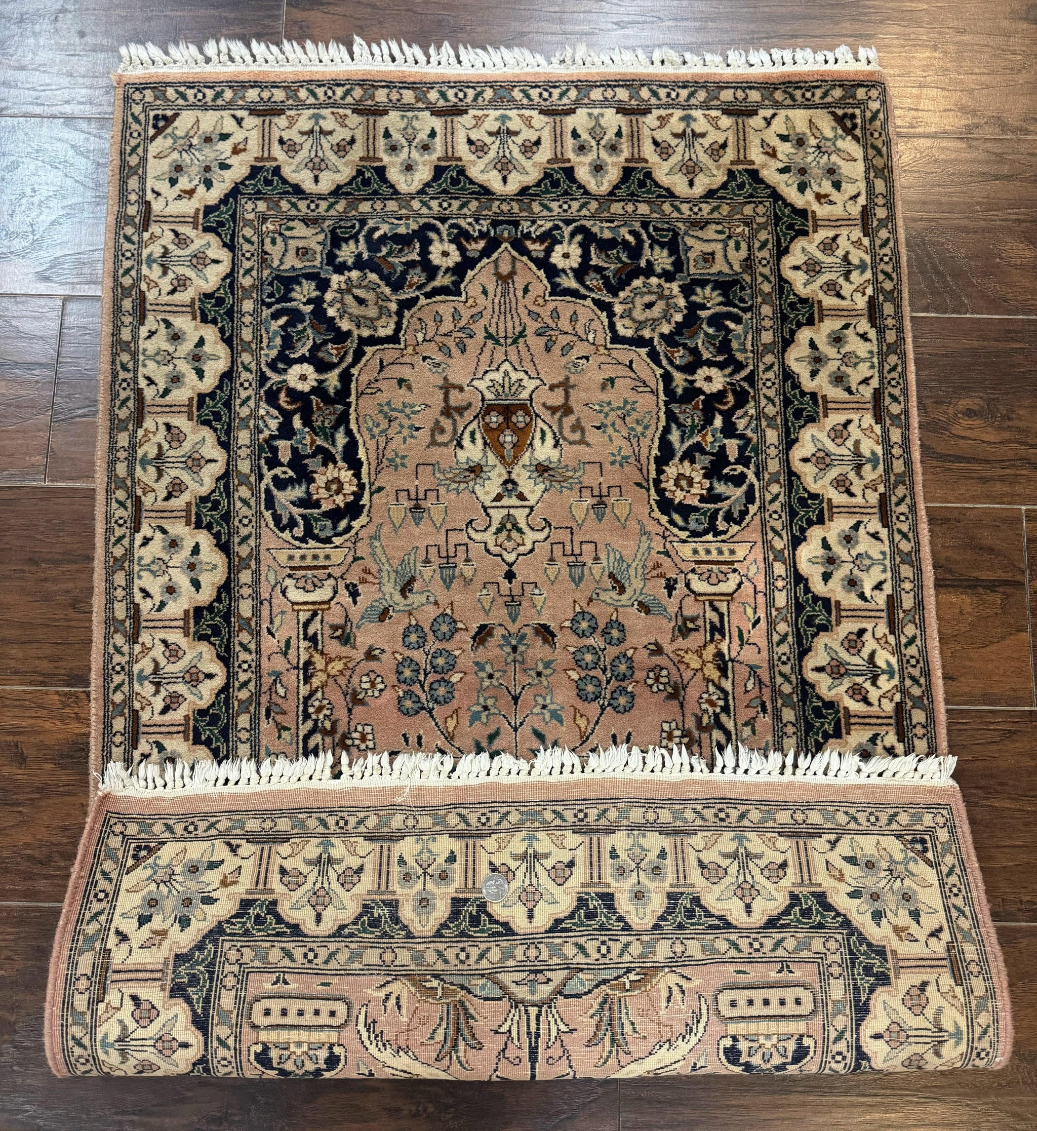 Small Tree of Life Prayer Rug, Pak Persian Rug 2.7 x 4, , Birds, Lantern, Handmade Vintage Fine 260 KPSI by Jewel Rugs