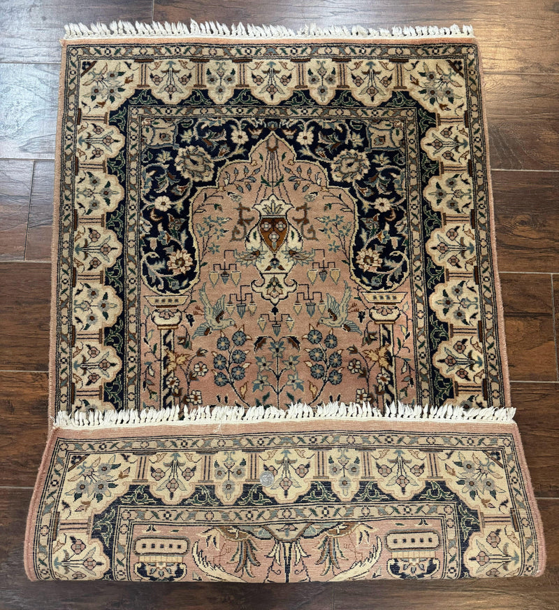 Small Tree of Life Prayer Rug, Pak Persian Rug 2.7 x 4, , Birds, Lantern, Handmade Vintage Fine 260 KPSI by Jewel Rugs