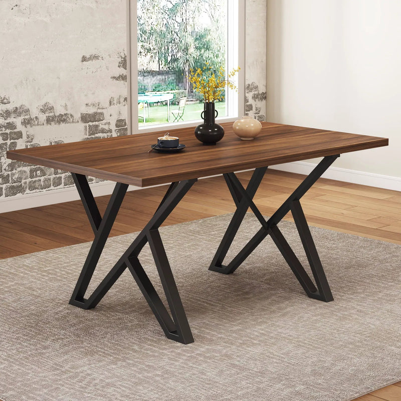 Industrial Style Indoor Dining Table With Metal Legs - Walnut / Black by HouseOfZazla