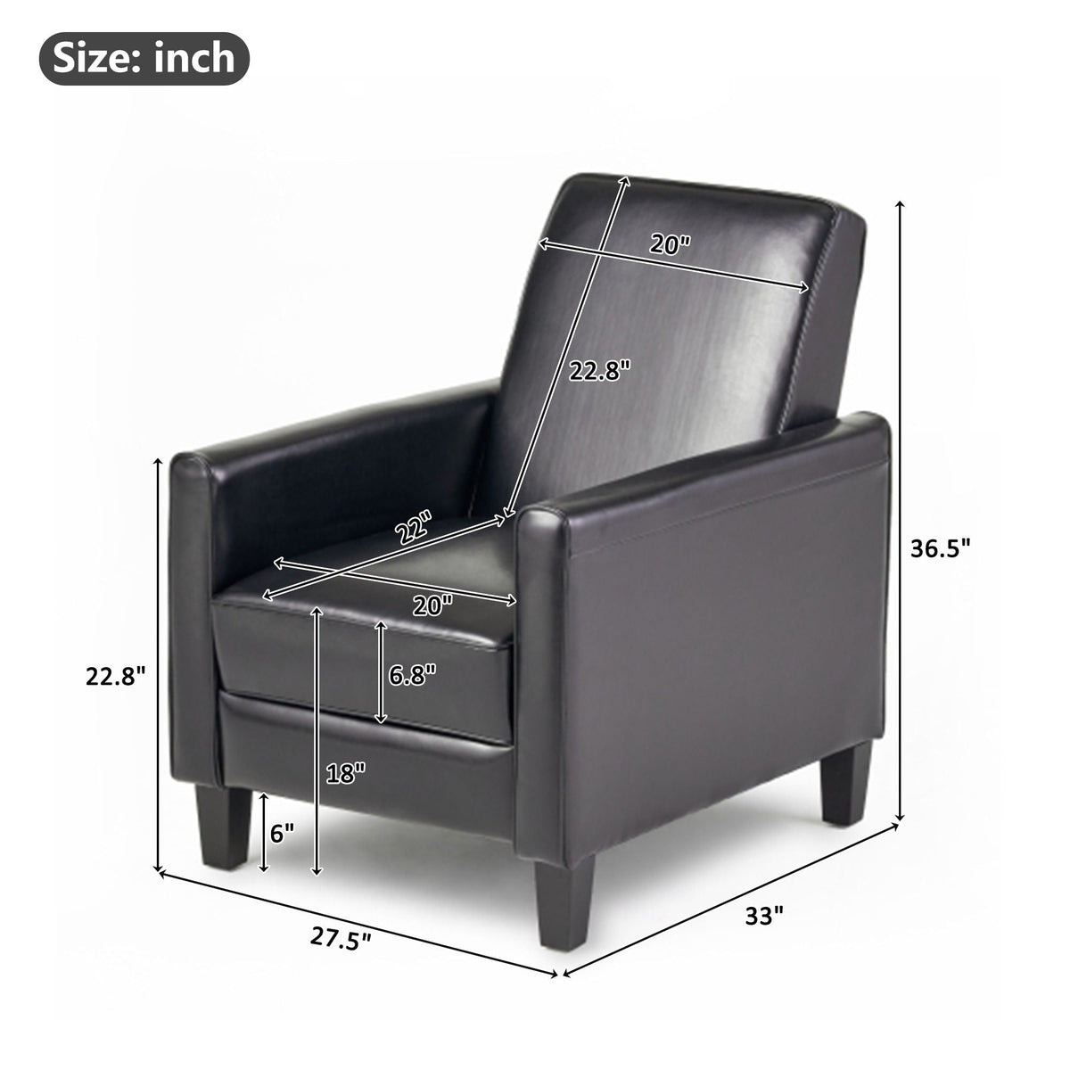 Upholstered Push Back Recliner Chair with Adjustable Recline - Multiple Colors, photo 19 of 40
