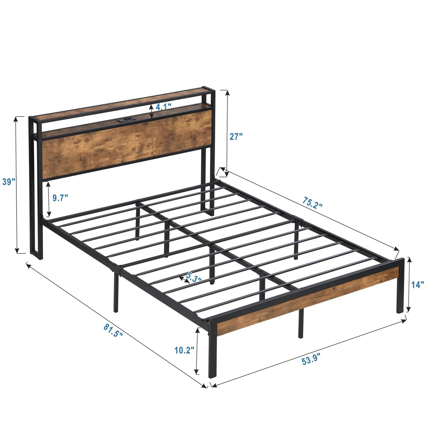 Metal Platform Bed Frame With Wooden Headboard And Footboard With USB Liner, LED Lights, No Box Spring Needed, Large Under Bed Storage by HouseOfZazla