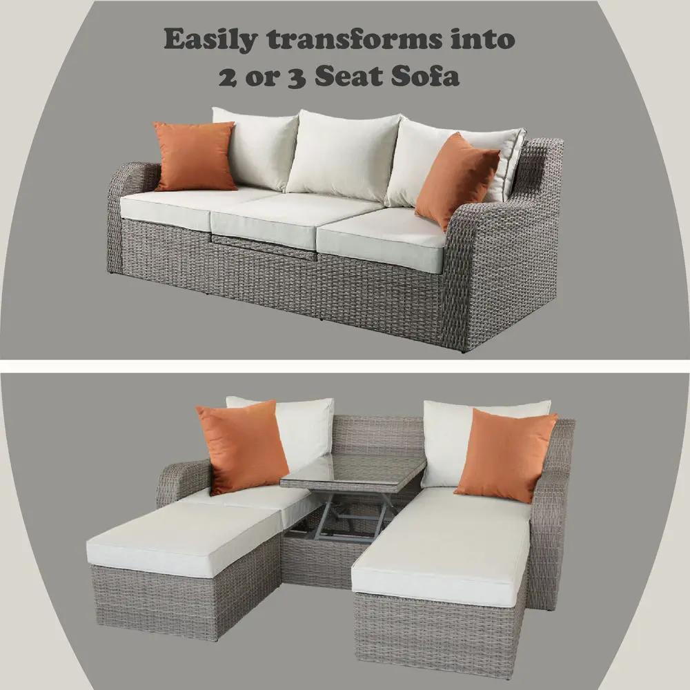 Salena - Patio Sofa With 2 Pillows & 2 Ottomans - Beige Fabric & Gray Wicker by Unique Piece Furniture