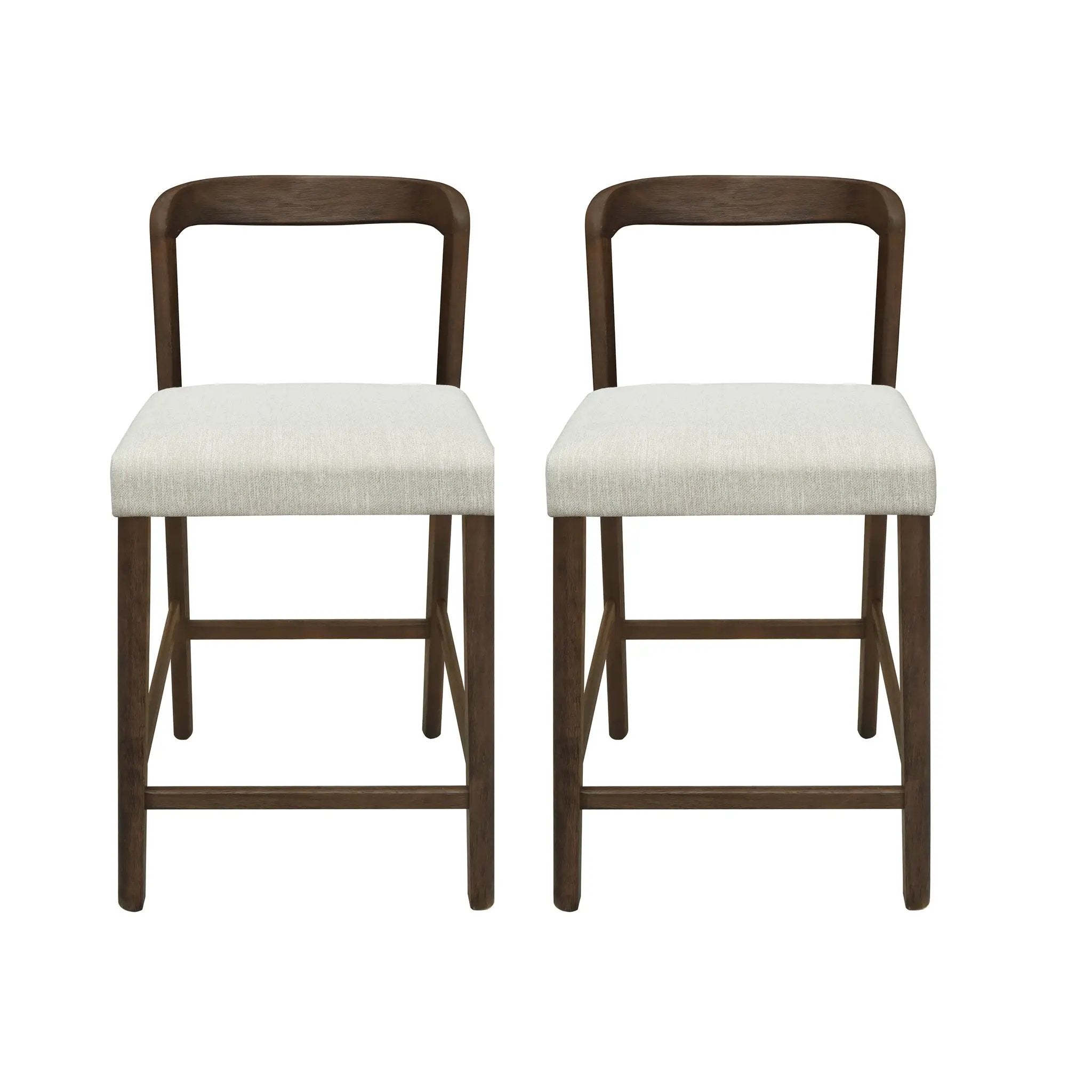 Solid Rubber Wood Counter Stools (Walnut + Beige) Set of 2 by HouseOfZazla