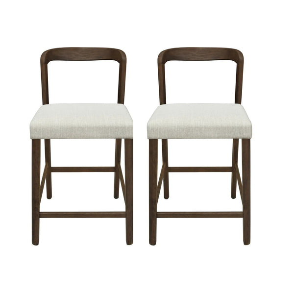 Solid Rubber Wood Counter Stools (Walnut + Beige) Set of 2