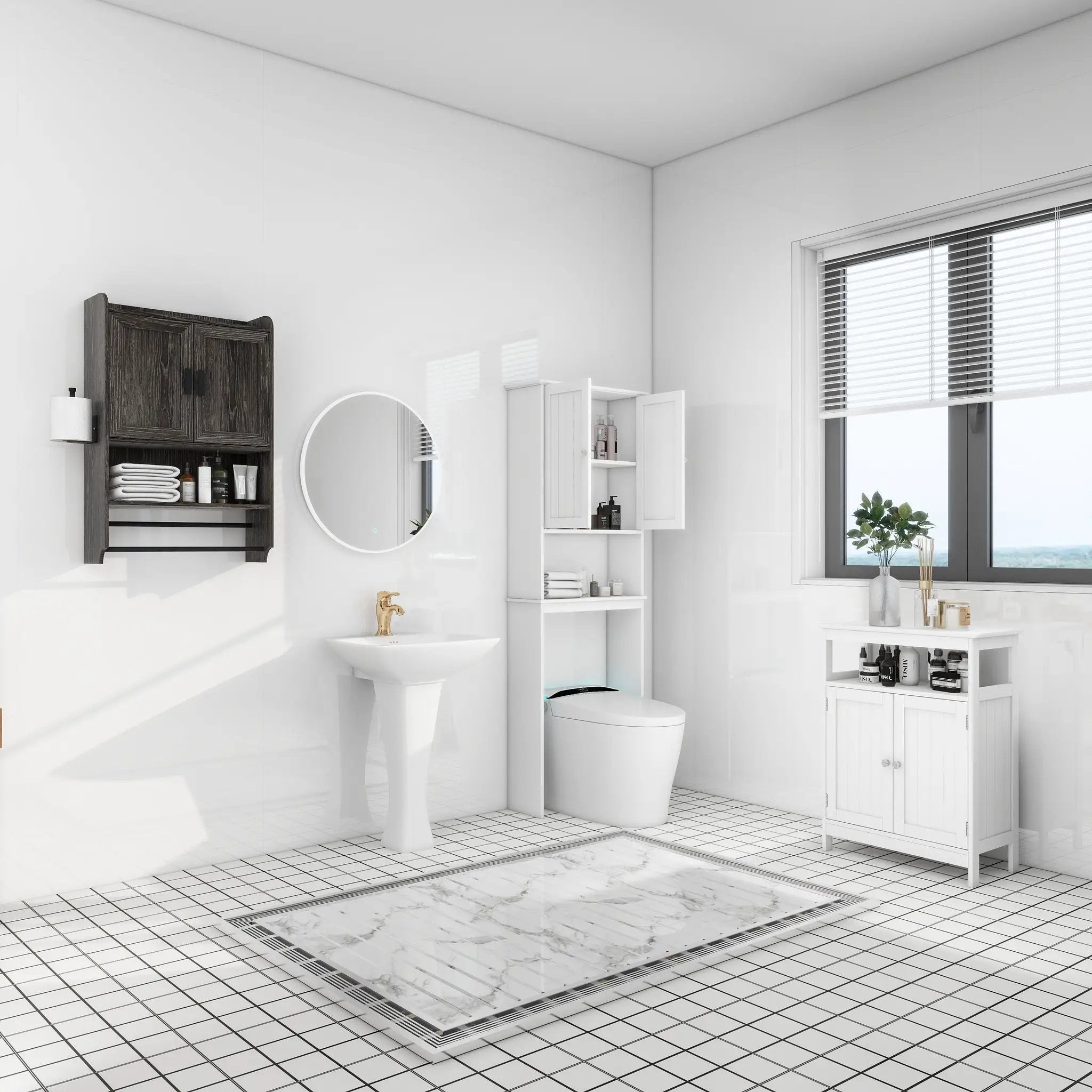 Bathroom Wall Cabinet with Doors, Adjustable Shelf, Towel Bar and Paper Holder by HouseOfZazla