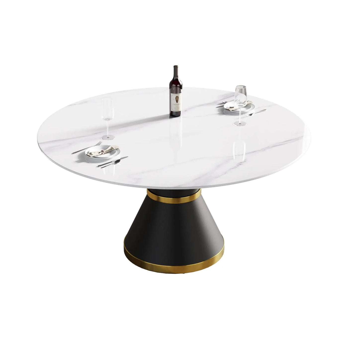 Modern Artificial Stone Round Carbon Steel Base Dining Table, Can Accommodate 6 People by Unique Piece Furniture