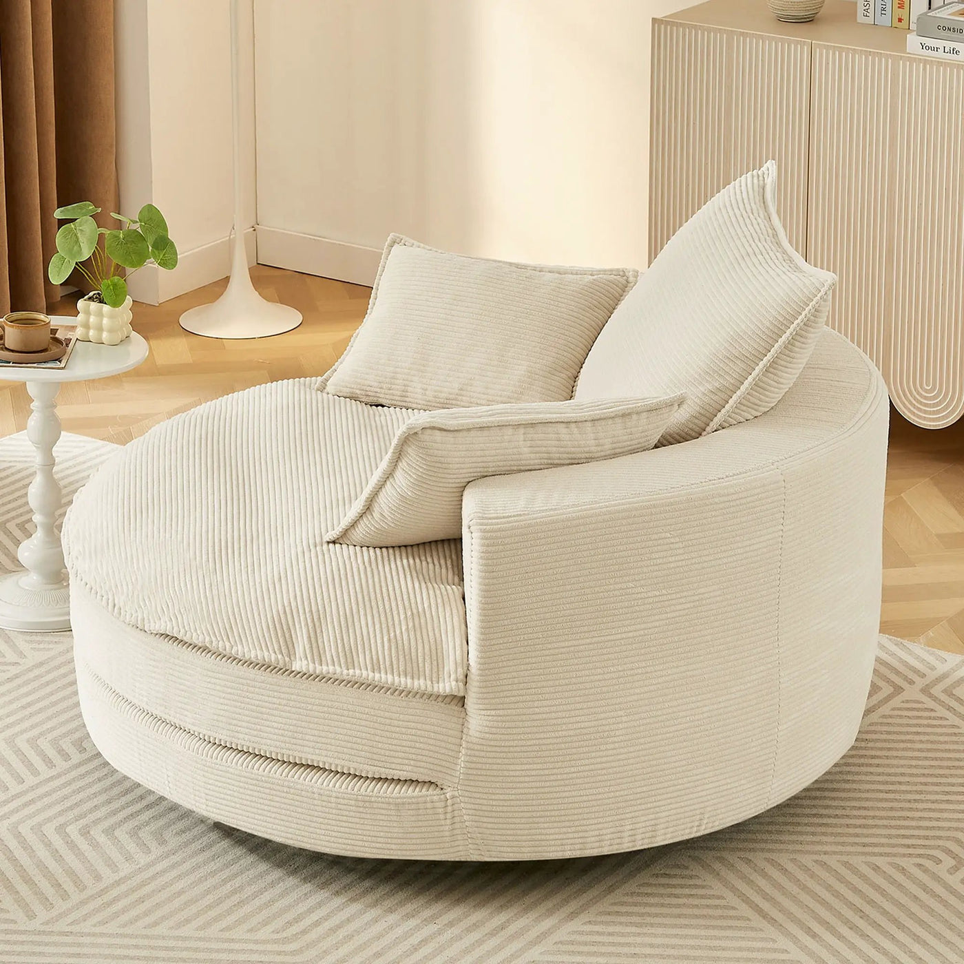 360° Swivel Accent Barrel Chair With Dual Layer Cushion And 3 Removable Pillows by HouseOfZazla