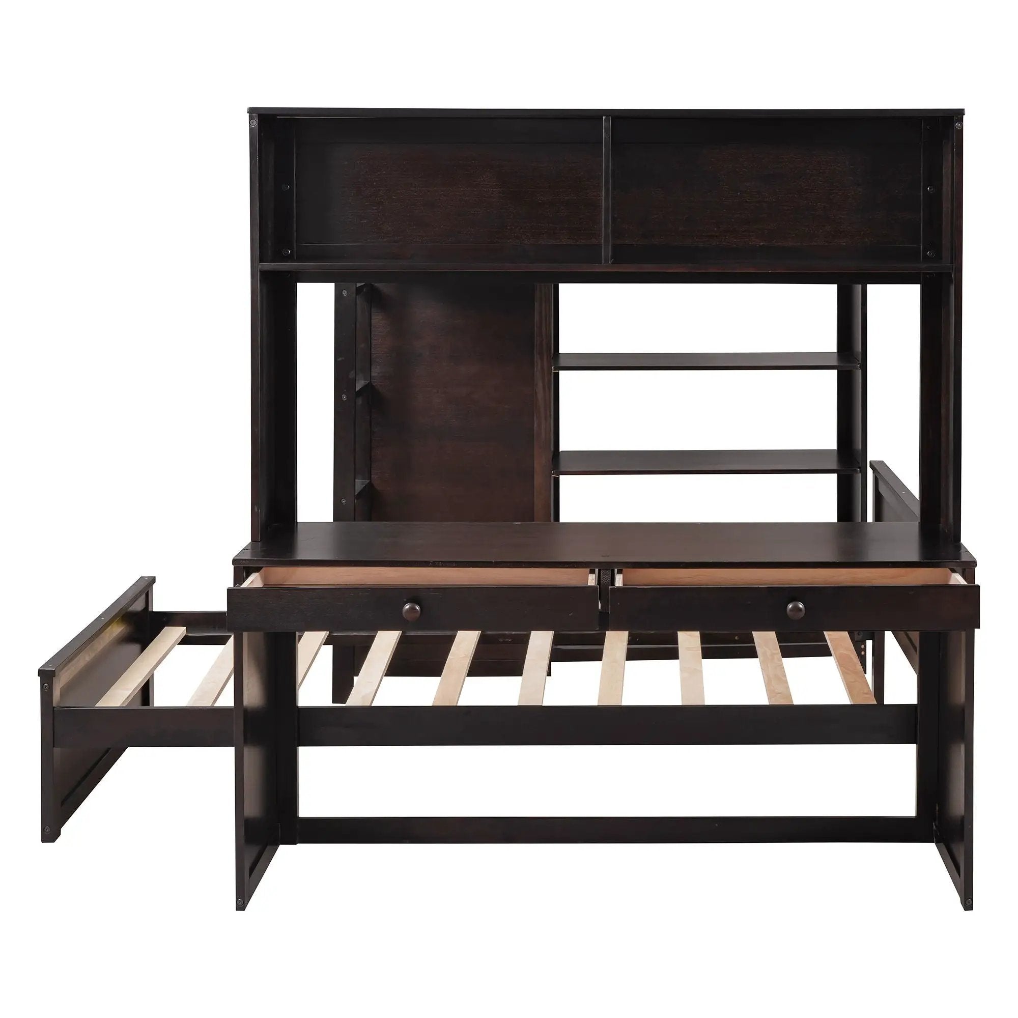 Loft Bed With A Twin Size Standalone Bed, Shelves, Desk, And Wardrobe by HouseOfZazla