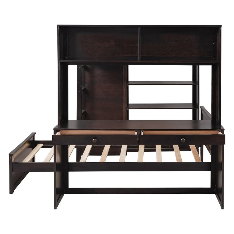 Loft Bed With A Twin Size Standalone Bed, Shelves, Desk, And Wardrobe by HouseOfZazla