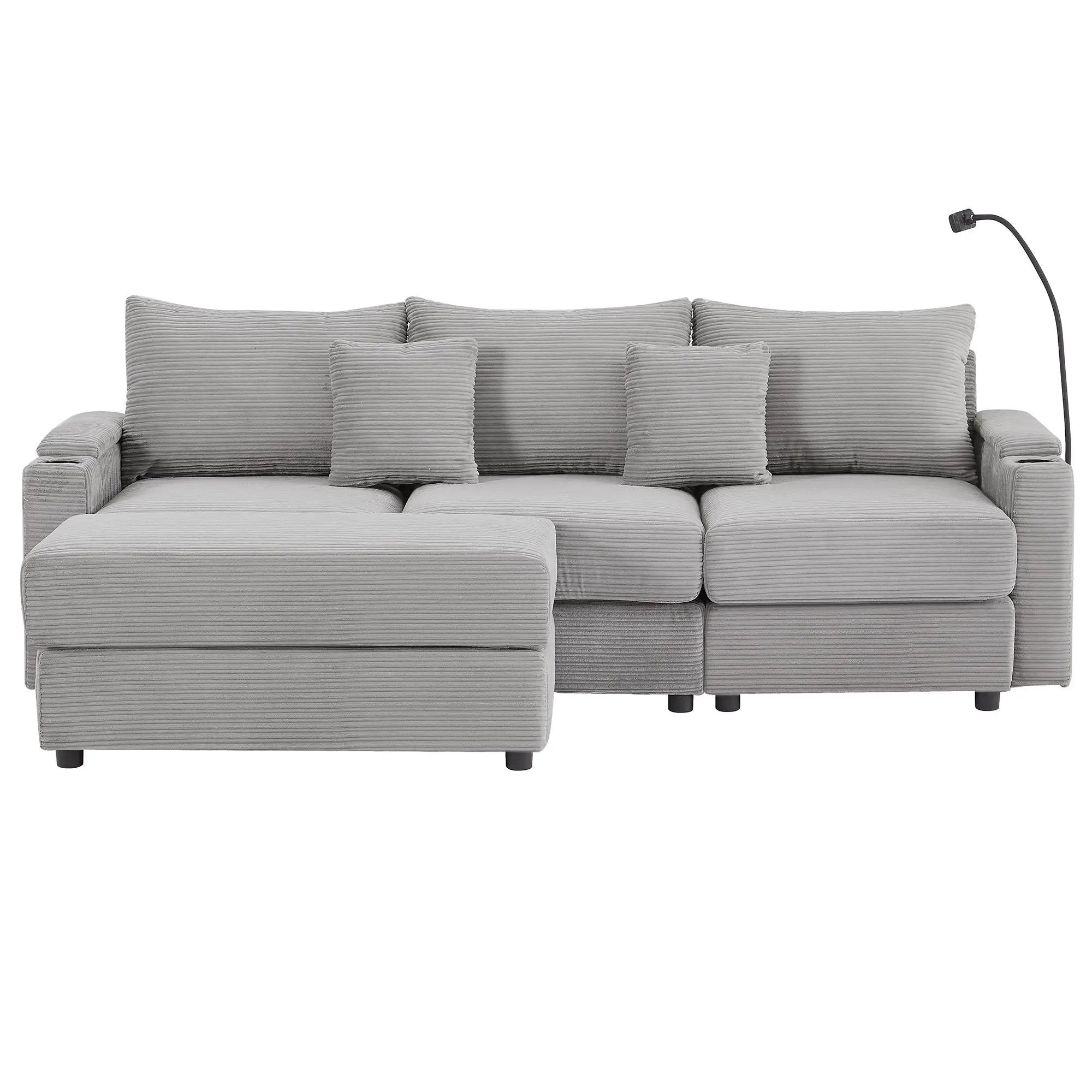 Modern Style Loveseat Sofa Sectional Sofa Couch With Storage Space, A Movable Ottoman, Two USB Ports, Two Cup Holders, A Phone Holder For Living Room by HouseOfZazla