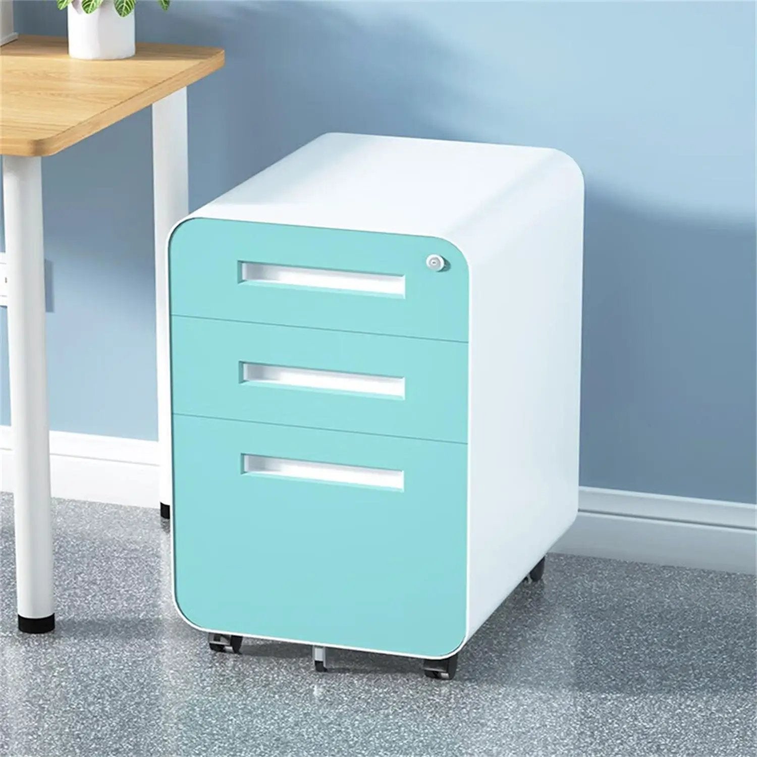 3 Drawer Mobile File Cabinet Under Desk Office, Simple Style Versatile Storage Cabinet For Legal / Letter / A4 Files, 5 Wheel Design Anti-Tilting Cold Rolled Steel Waterproof Moisture-Proof by Unique Piece Furniture