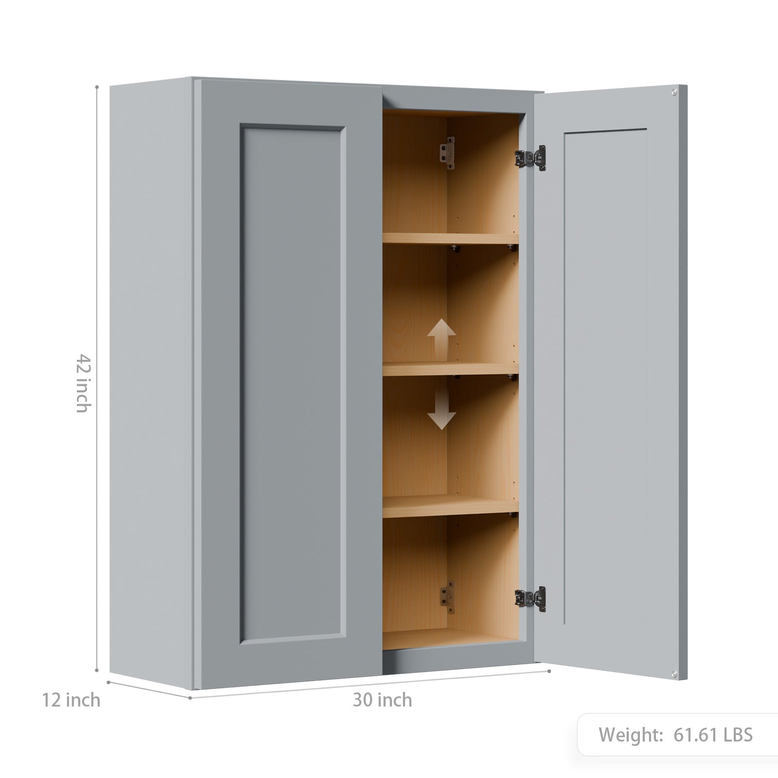 Gray Shaker Solid Wood Wall Cabinet with Soft-Close Doors by HouseOfZazla