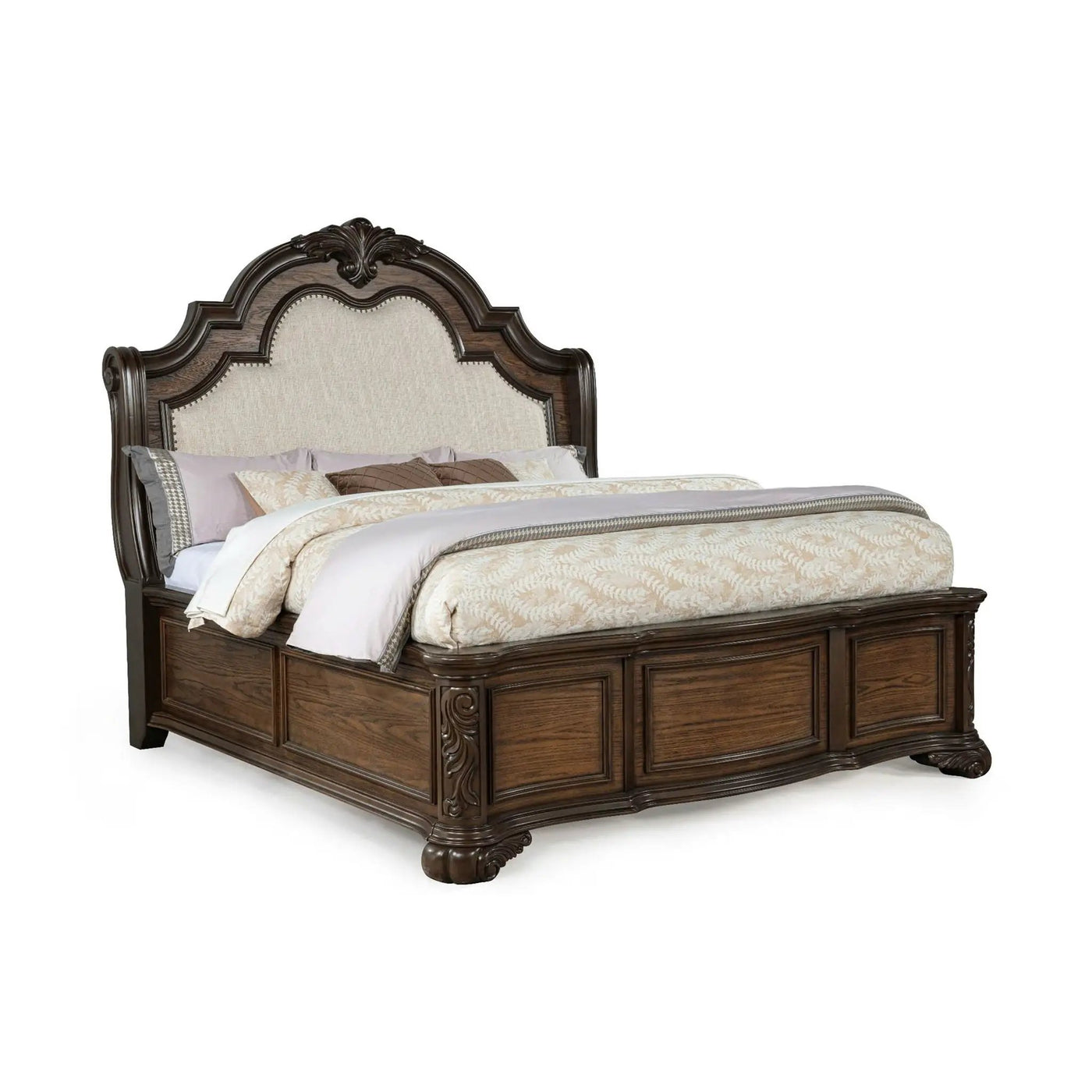 Traditional Style Upholstered Headboard Panel Bed by Unique Piece Furniture