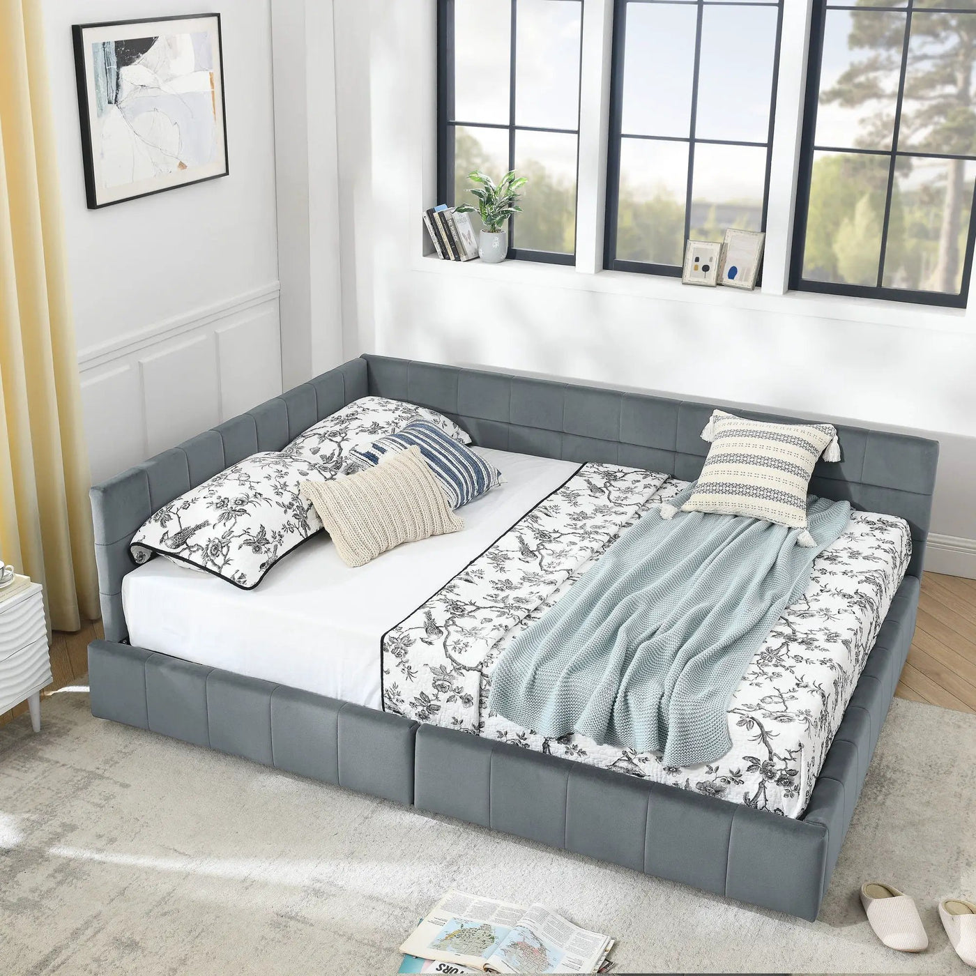 Mid-Century Storage Upholstered Tufted Bed Frame With Backrest And Armrests by HouseOfZazla