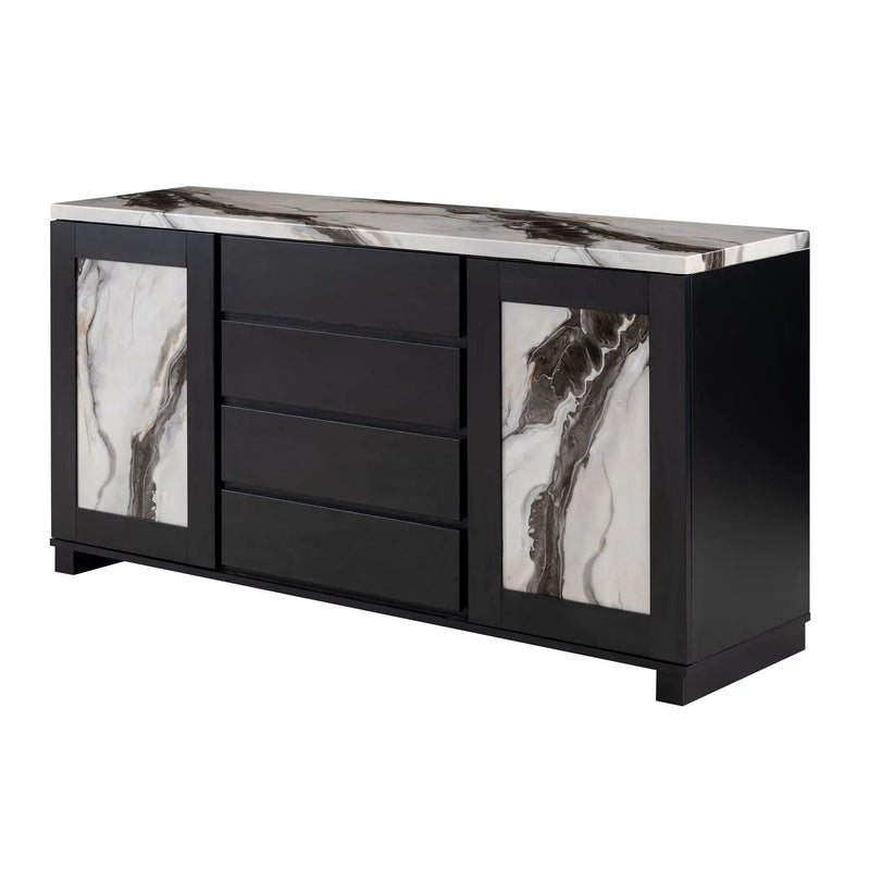 Stacey - Buffet With Storage Drawers And Marble Detailing - Black / Marble by Unique Piece Furniture