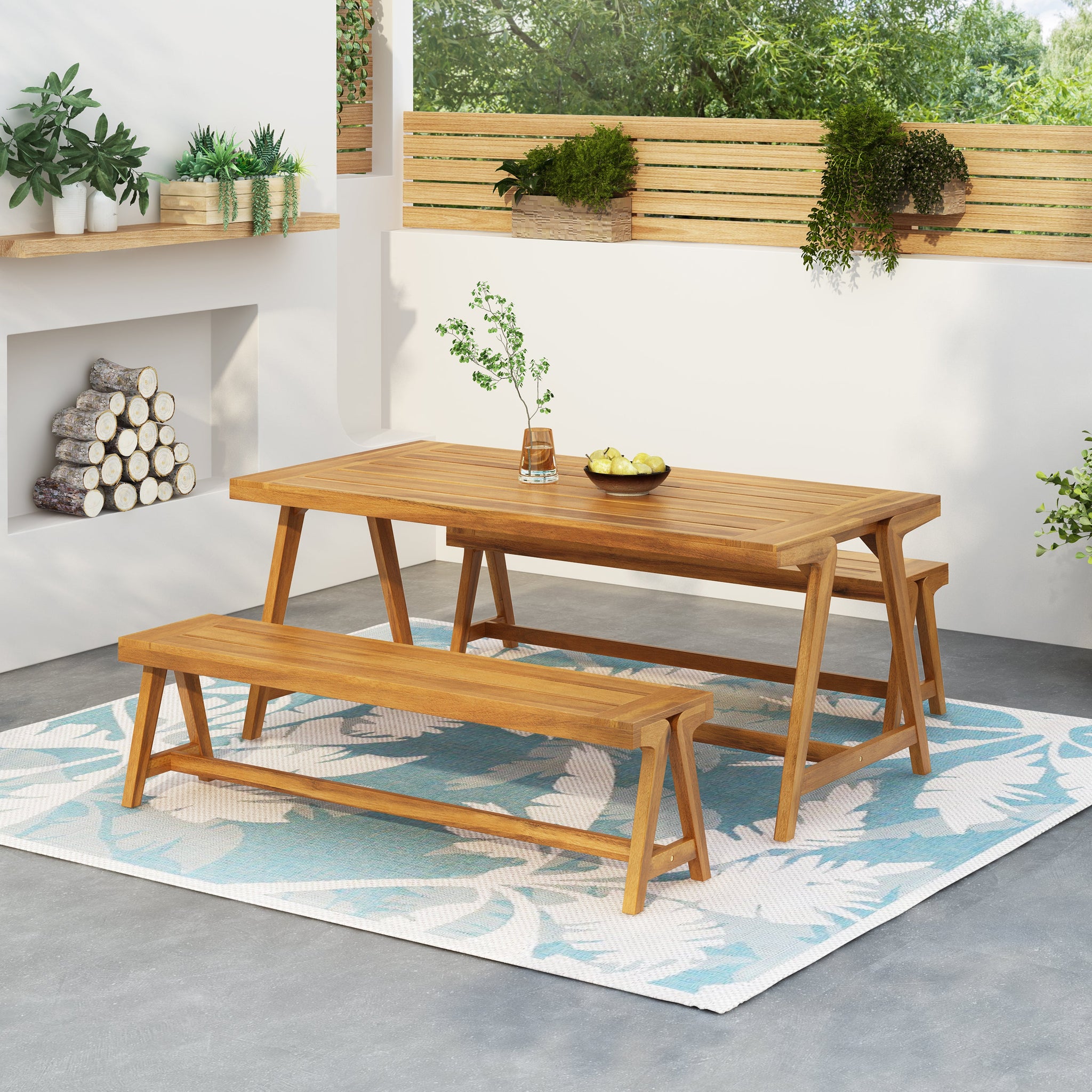 Outdoor 3-Piece Picnic Table Set in Acacia Wood by HouseOfZazla