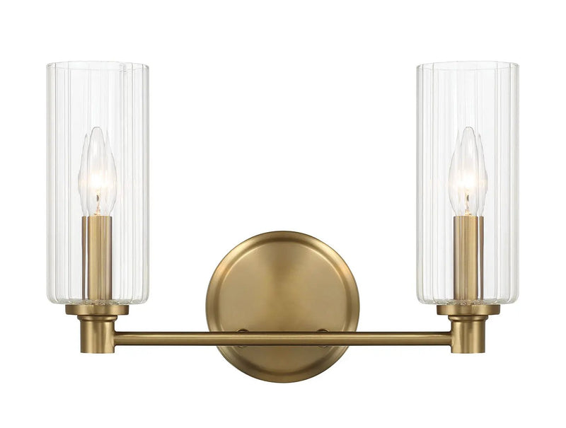 Regal - Double Light Vanity With Clear Ribbed Satin - Antique Brass / Clear by HouseOfZazla
