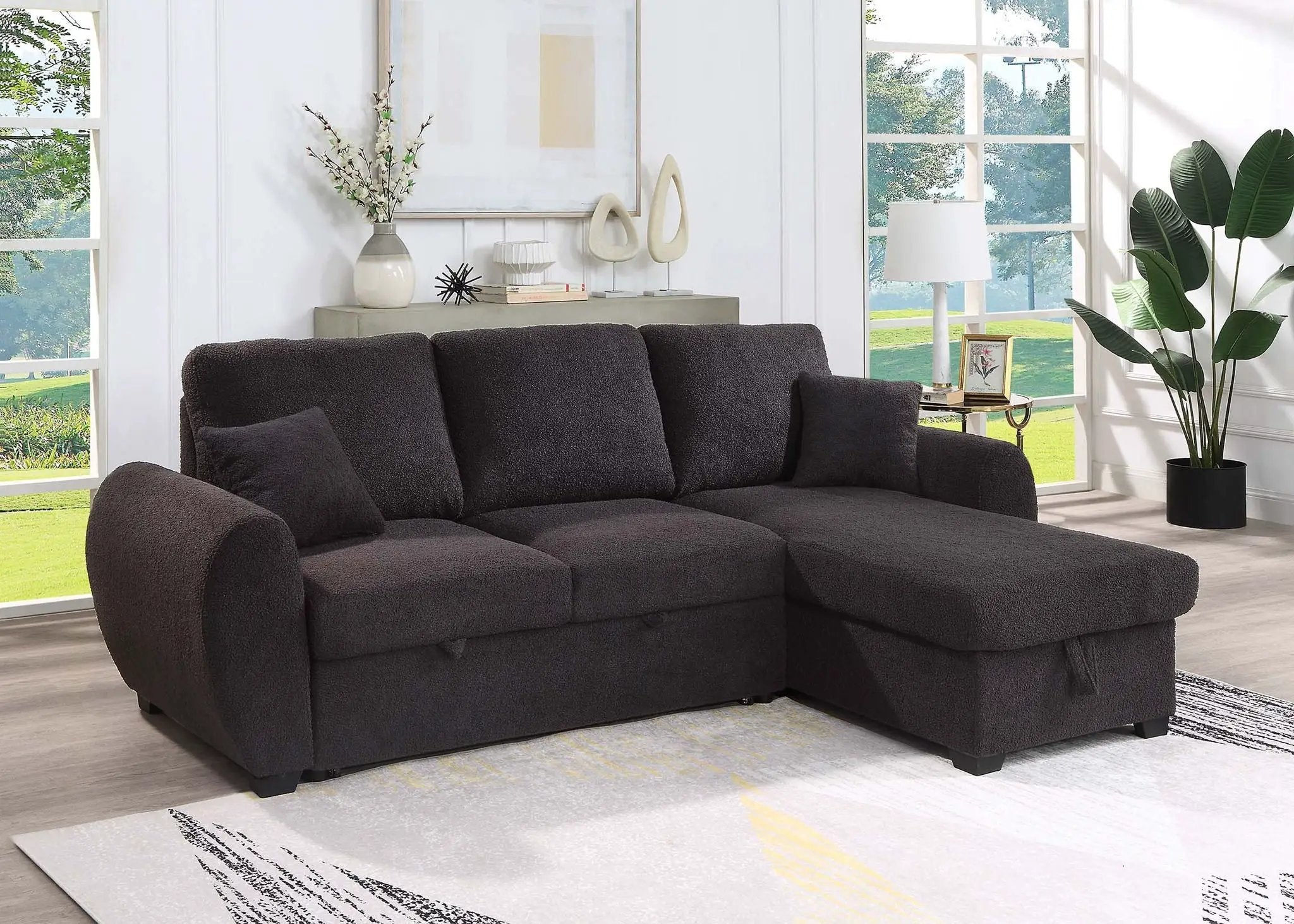 Veronica - Reversible Sleeper Sectional Sofa With Storage Chaise - Black by Unique Piece Furniture