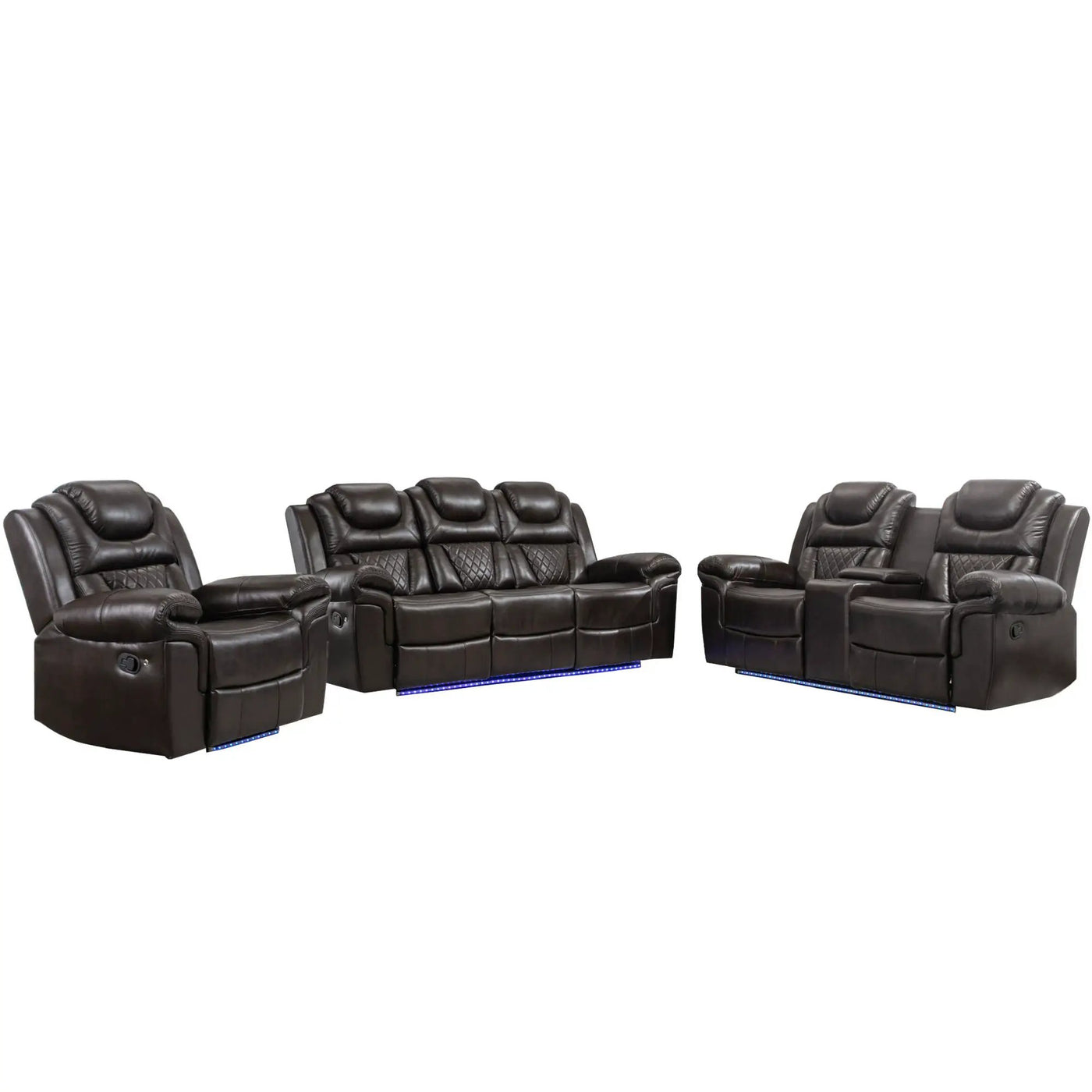3 Pieces Recliner Sofa Sets Home Theater Seating Manual Recliner Chair With Center Console And LED Light Strip For Living Room by HouseOfZazla