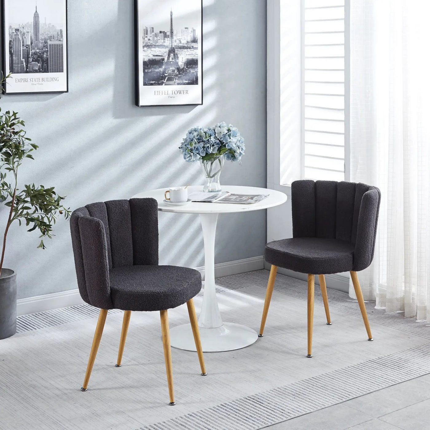 Modern Dining Chair (Set of 2) With Iron Tube Wood Color Legs, Shorthair Cushions And Comfortable Backrest, Suitable For Dining Room, Living Room, Cafe, Simple Structure by Unique Piece Furniture