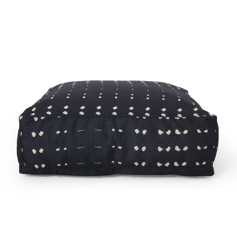 Dalm - Fabric Square Pouf Ottoman With Polystyrene Beads Filling - Dark Blue / White by Unique Piece Furniture