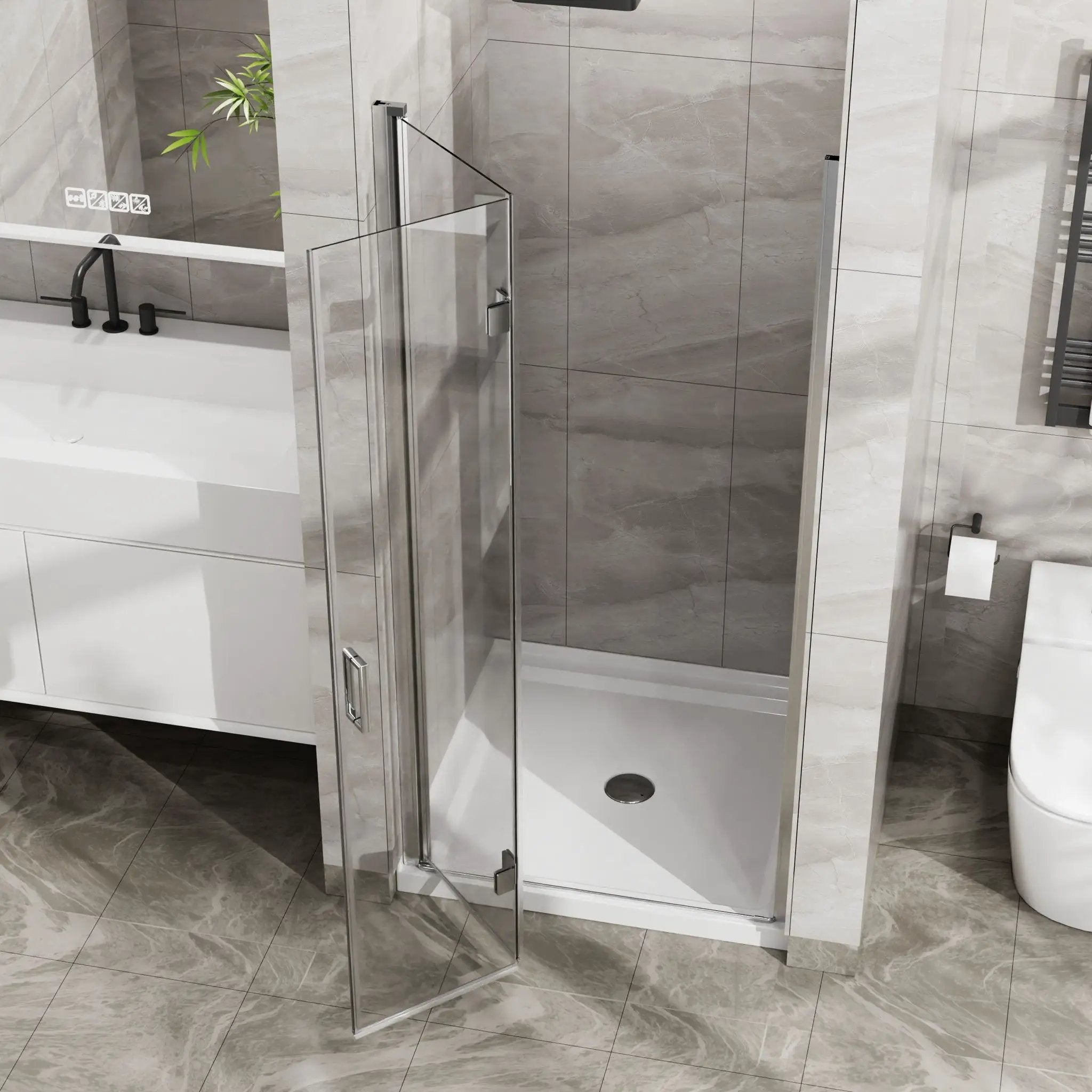 Bifold Frameless Glass Shower Door With Pivot Swing Panel, Tempered Clear Glass by HouseOfZazla