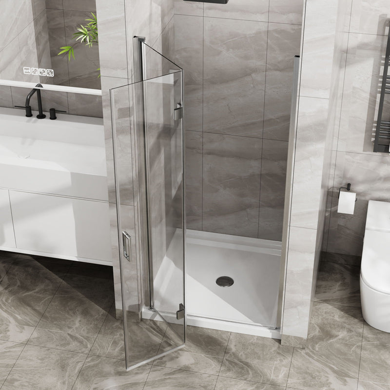 Bifold Frameless Glass Shower Door With Pivot Swing Panel, Tempered Clear Glass by HouseOfZazla