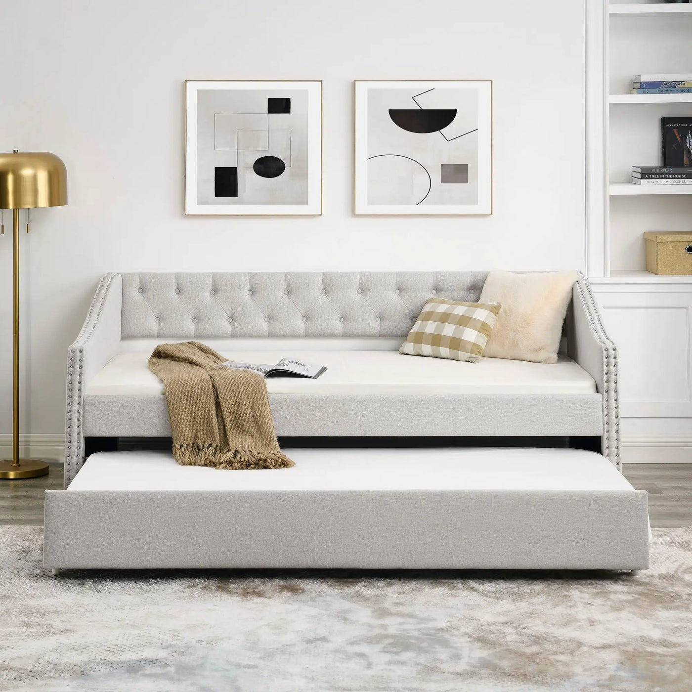 Upholstered Tufted Daybed With Drawers, Waved Arms by Unique Piece Furniture