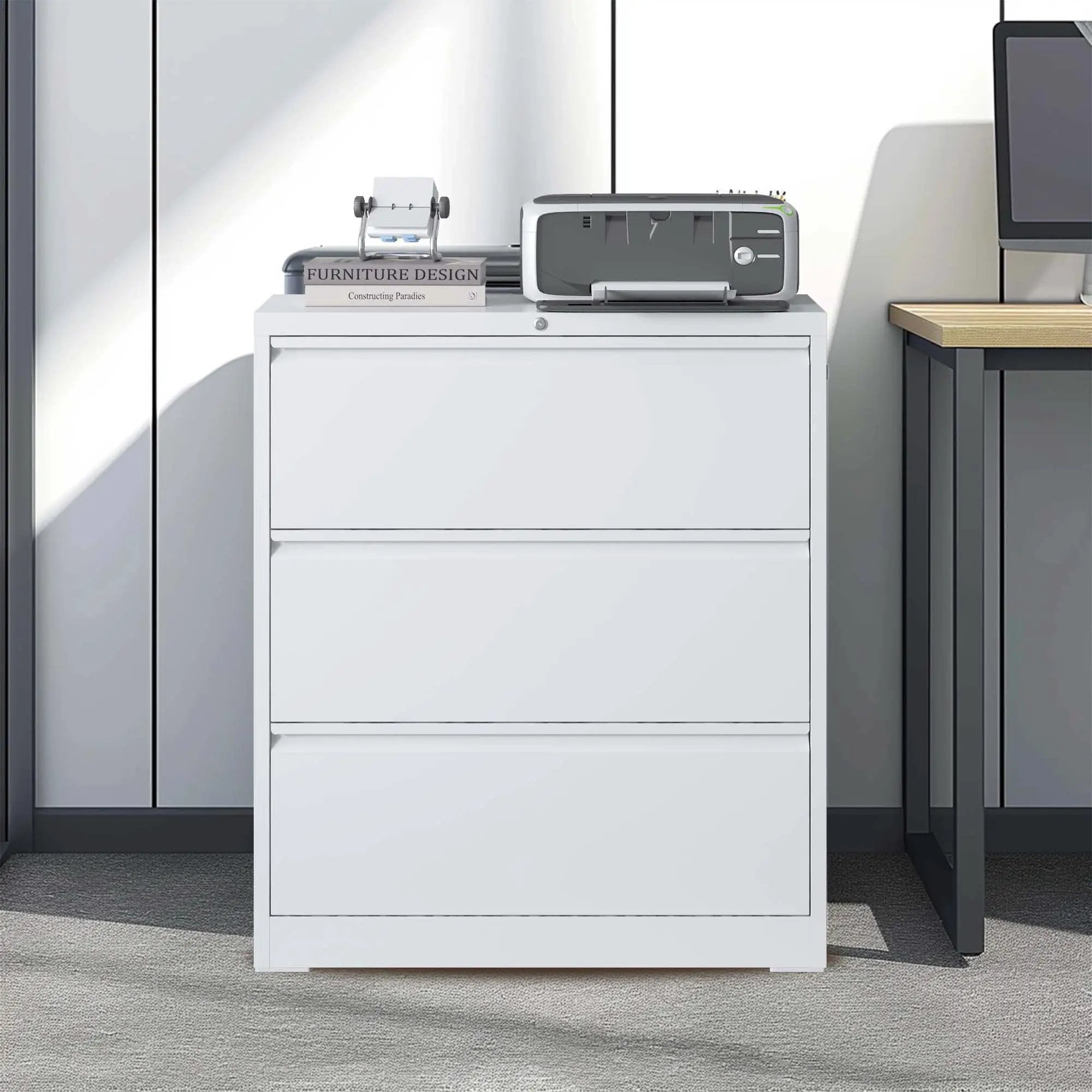 Lateral File Cabinet, Locking Heavy Duty, Anti-Tip Safety Interlock, Vertical Storage For Letter/Legal/A4 Files by Unique Piece Furniture