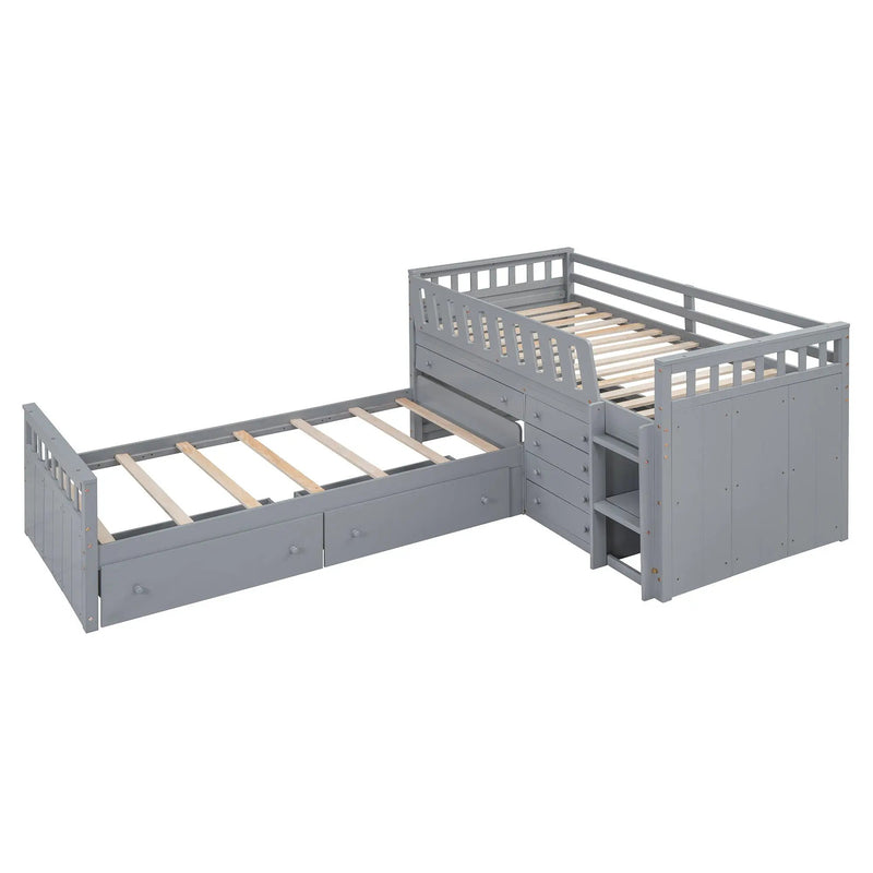 Loft Platform Bed With 7 Drawers And Full Guardrails, Modern L Shaped Space Savin by Unique Piece Furniture