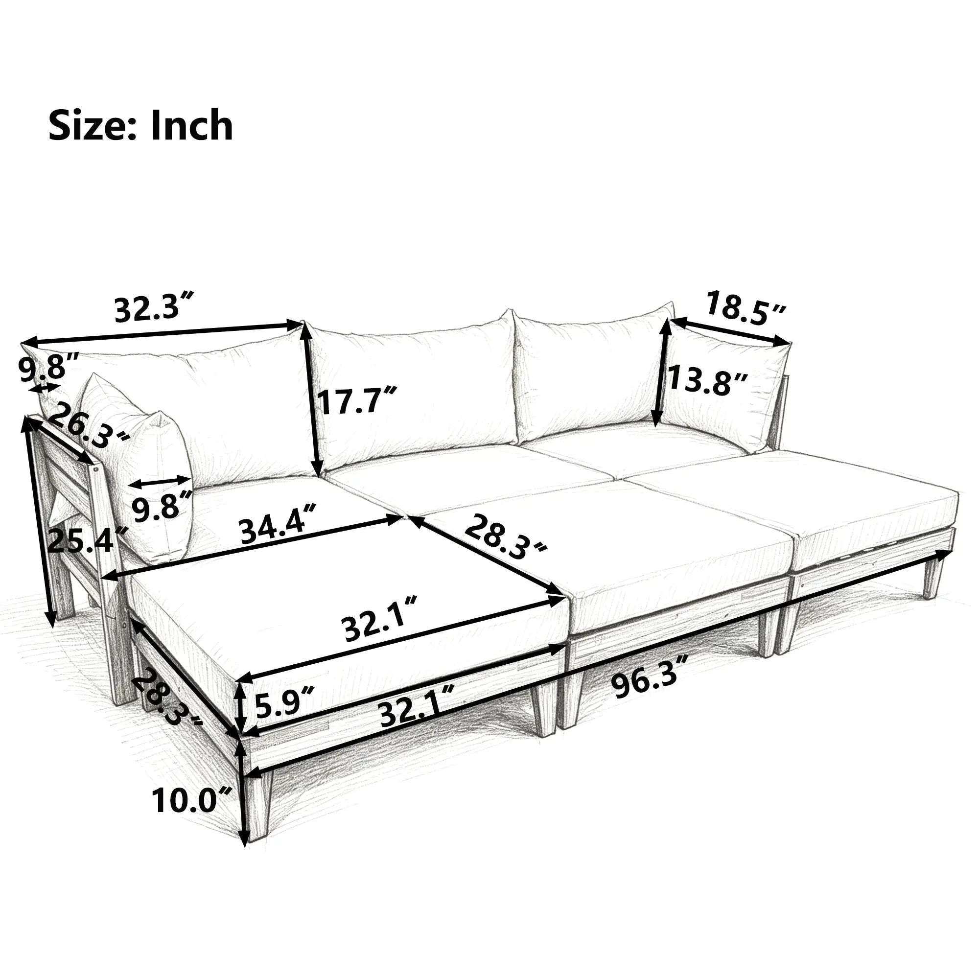 TOPMAX Outdoor Large Daybed Acacia Wood 6-Piece Patio Sofa Set by HouseOfZazla