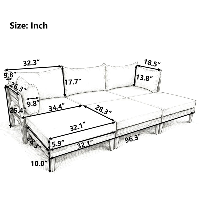 TOPMAX Outdoor Large Daybed Acacia Wood 6-Piece Patio Sofa Set by HouseOfZazla