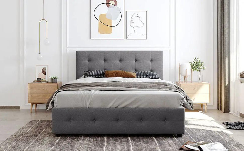Upholstered Platform Bed With Classic Headboard And Drawers, No Box Spring Needed by HouseOfZazla