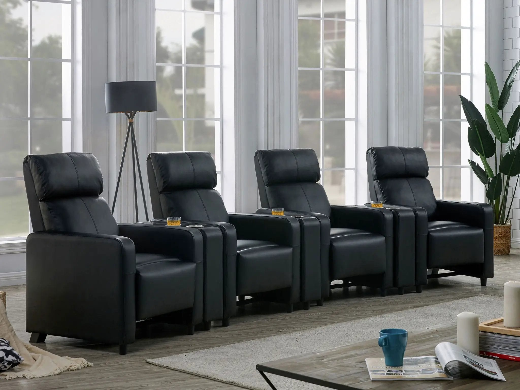 Toohey Upholstered Tufted Recliner Living Room Set Black by Unique Piece Furniture