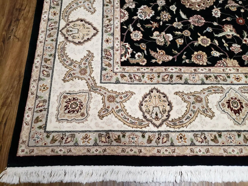 8' 5" X 11' 6" Vintage Handmade Oriental Floral Wool Rug Silk Accent Black Nice by Jewel Rugs
